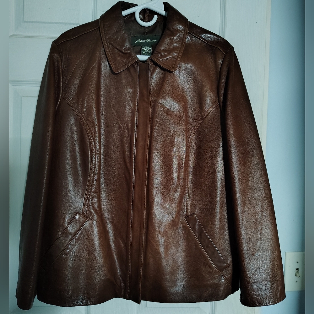 Vtg & Rare Womans Eddie Bauer QUALITY Lambskin Brown Leather Jacket PXL ExcCond!
